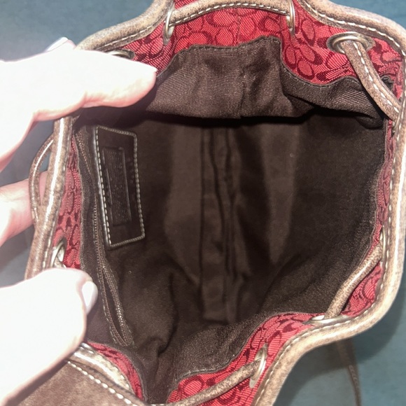 Coach 6387 Signature Drawstring Crossbody Bag Wine Color - Picture 9 of 11